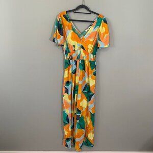Abel the Label studding smocked v-neck lightweight maxi dress with high slits